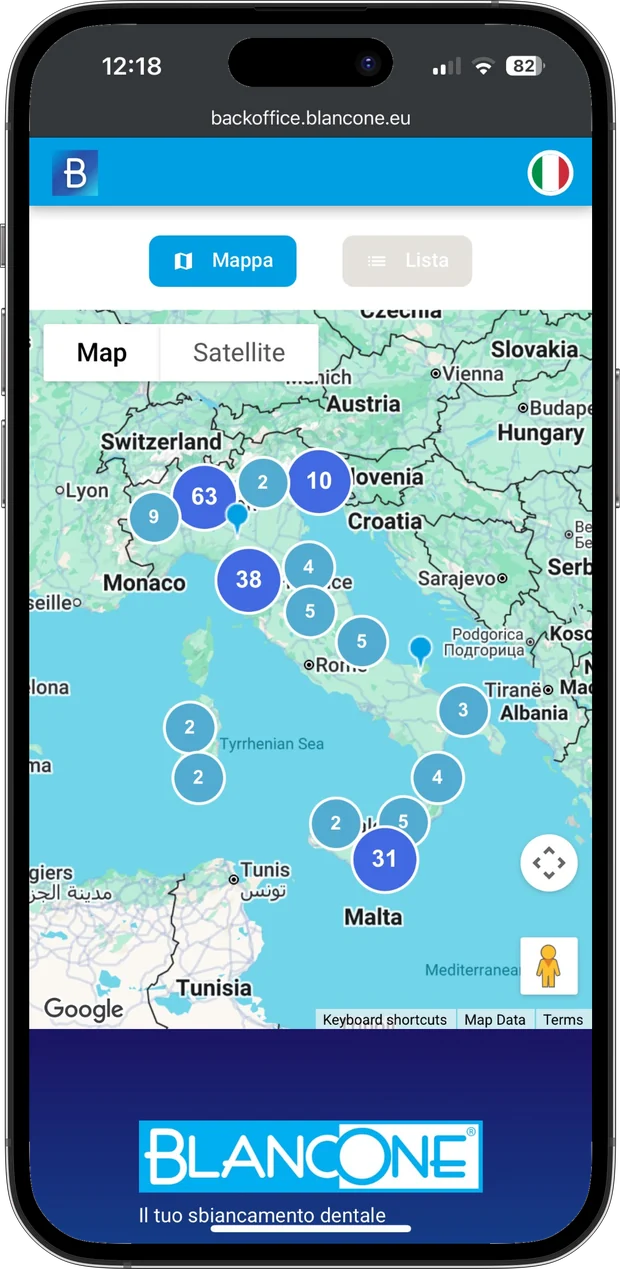 Mappa dei Centri Autorizzati BlancOne su iPhone