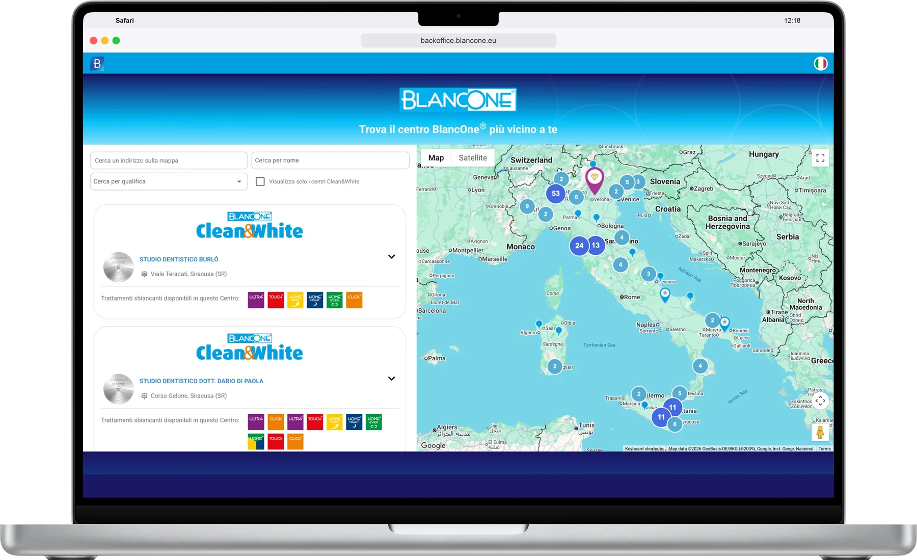 Mappa dei Centri Autorizzati BlancOne su MacBook Pro